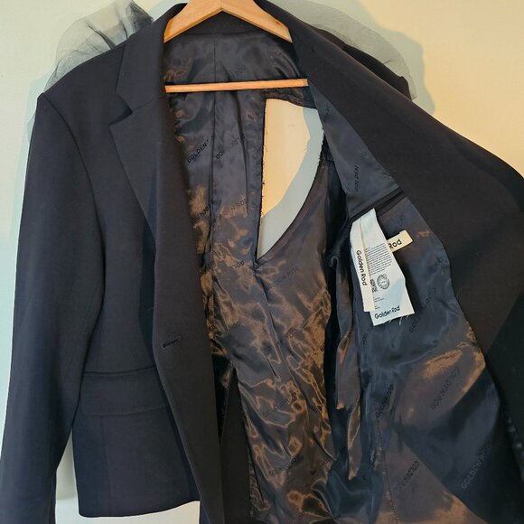 Golden Rod Black Statement Blazer with Back Cut-Outs & Tulle Ruffle – Size M/L - Picture 4 of 7